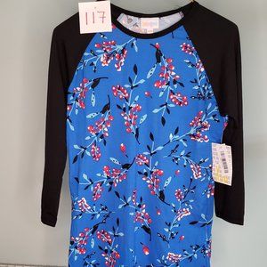 LulaRoe - Randy T - XXS  (3/4 sleeve) - Black/Blue
